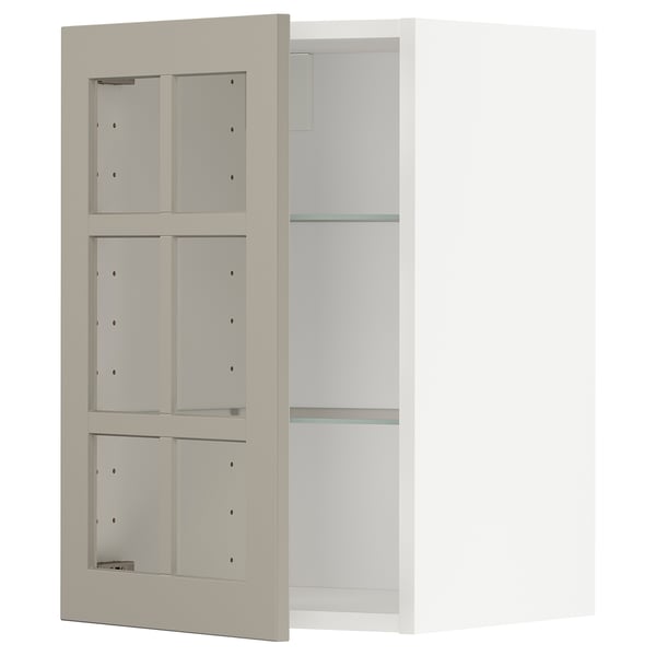 METOD Élément mural+tablettes/pte vitrée, blanc/Stensund beige, 40x60 cm