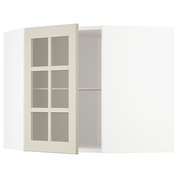 METOD Élt mur ang+tblts/pte vit, blanc/Stensund beige, 68x60 cm