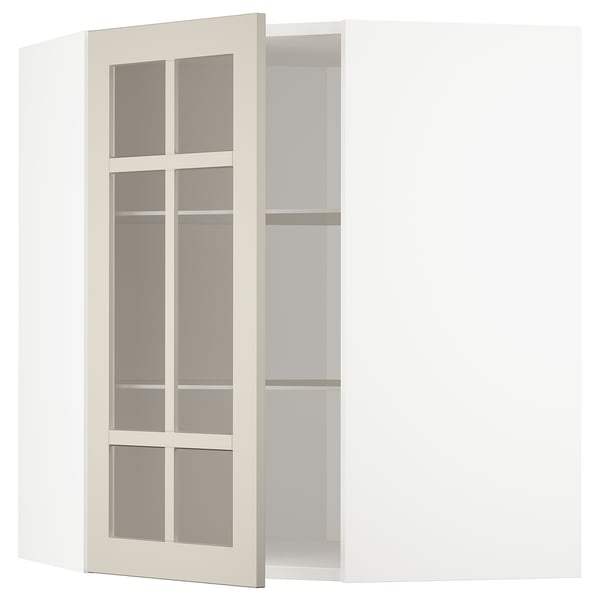 METOD Élt mur ang+tblts/pte vit, blanc/Stensund beige, 68x80 cm