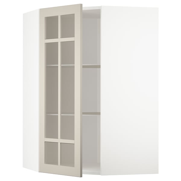 METOD Élt mur ang+tblts/pte vit, blanc/Stensund beige, 68x100 cm