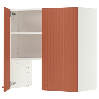 METOD Élt mur pr hotte av tabl/pte, blanc/Terrsjö motif ondulé rouge-brun, 80x80 cm