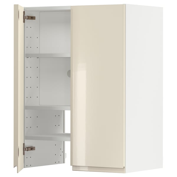 METOD Élt mur pr hotte av tabl/pte, blanc/Voxtorp beige clair brillant, 60x80 cm