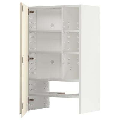 METOD Élt mur pr hotte av tabl/pte, blanc/Voxtorp beige clair brillant, 60x100 cm