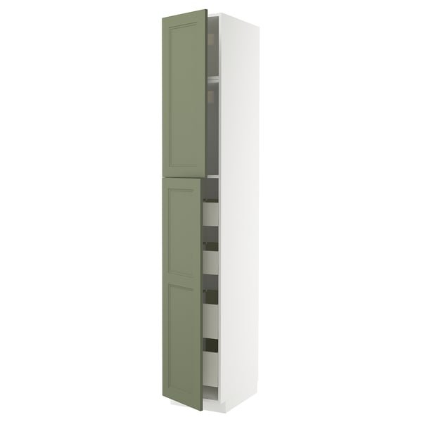 METOD / MAXIMERA Armoire 2 portes/4 tiroirs, blanc/Axstad gris vert, 40x60x240 cm