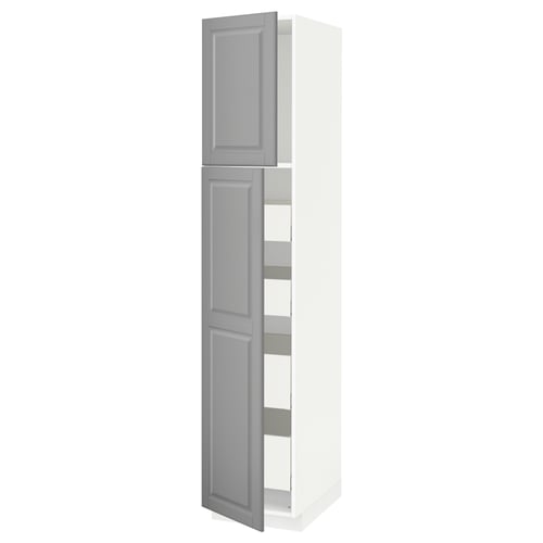 METOD / MAXIMERA Armoire 2 portes/4 tiroirs, blanc/Bodbyn gris, 40x60x200 cm