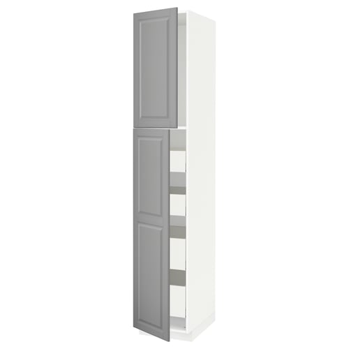 METOD / MAXIMERA Armoire 2 portes/4 tiroirs, blanc/Bodbyn gris, 40x60x220 cm