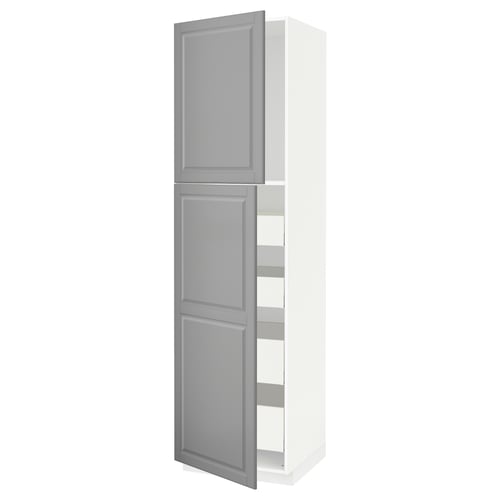 METOD / MAXIMERA Armoire 2 portes/4 tiroirs, blanc/Bodbyn gris, 60x60x220 cm