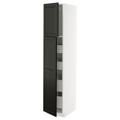 METOD / MAXIMERA Armoire 2 portes/4 tiroirs, blanc/Bodbyn noir, 40x60x200 cm