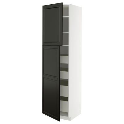 METOD / MAXIMERA Armoire 2 portes/4 tiroirs, blanc/Bodbyn noir, 60x60x220 cm