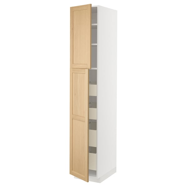 METOD / MAXIMERA Armoire 2 portes/4 tiroirs, blanc/Forsbacka chêne, 40x60x220 cm
