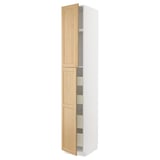 METOD / MAXIMERA Armoire 2 portes/4 tiroirs, blanc/Forsbacka chêne, 40x60x240 cm