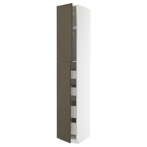 METOD / MAXIMERA Armoire 2 portes/4 tiroirs, blanc/Havstorp brun-beige, 40x60x240 cm