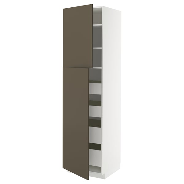 METOD / MAXIMERA Armoire 2 portes/4 tiroirs, blanc/Havstorp brun-beige, 60x60x220 cm