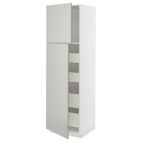 METOD / MAXIMERA Armoire 2 portes/4 tiroirs, blanc/Havstorp gris clair, 60x60x200 cm