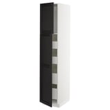 METOD / MAXIMERA Armoire 2 portes/4 tiroirs, blanc/Lerhyttan teinté noir, 40x60x200 cm