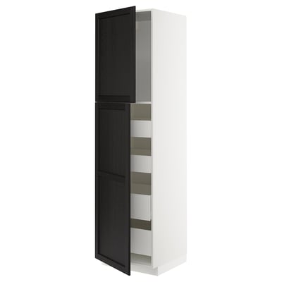 METOD / MAXIMERA Armoire 2 portes/4 tiroirs, blanc/Lerhyttan teinté noir, 60x60x220 cm