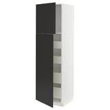 METOD / MAXIMERA Armoire 2 portes/4 tiroirs, blanc/Nickebo anthracite mat, 60x60x200 cm
