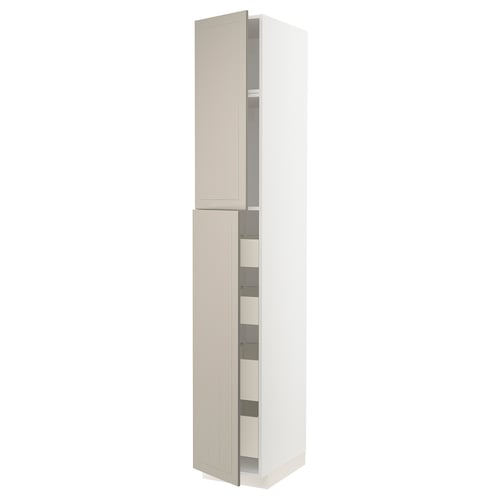 METOD / MAXIMERA Armoire 2 portes/4 tiroirs, blanc/Stensund beige, 40x60x240 cm