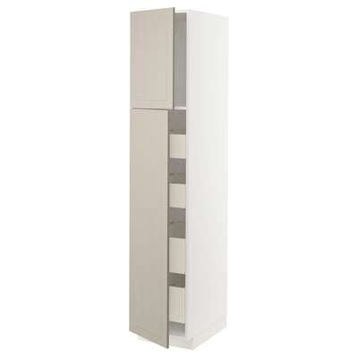 METOD / MAXIMERA Armoire 2 portes/4 tiroirs, blanc/Stensund beige, 40x60x200 cm