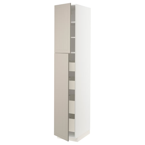 METOD / MAXIMERA Armoire 2 portes/4 tiroirs, blanc/Stensund beige, 40x60x220 cm