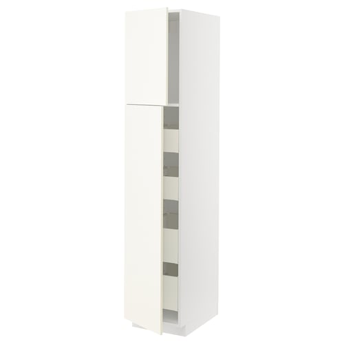 METOD / MAXIMERA Armoire 2 portes/4 tiroirs, blanc/Vallstena blanc, 40x60x200 cm