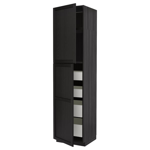 METOD / MAXIMERA Armoire 2 portes/4 tiroirs, noir/Lerhyttan teinté noir, 60x60x240 cm