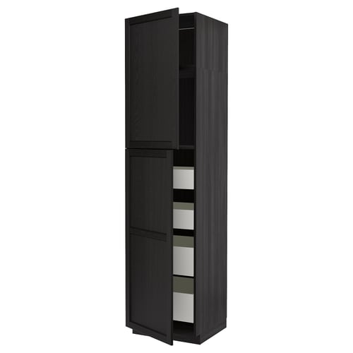 METOD / MAXIMERA Armoire 2 portes/4 tiroirs, noir/Lerhyttan teinté noir, 60x60x240 cm