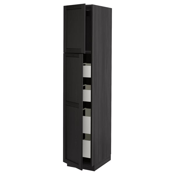 METOD / MAXIMERA Armoire 2 portes/4 tiroirs, noir/Lerhyttan teinté noir, 40x60x200 cm