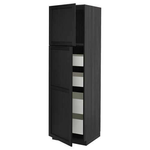 METOD / MAXIMERA Armoire 2 portes/4 tiroirs, noir/Lerhyttan teinté noir, 60x60x200 cm