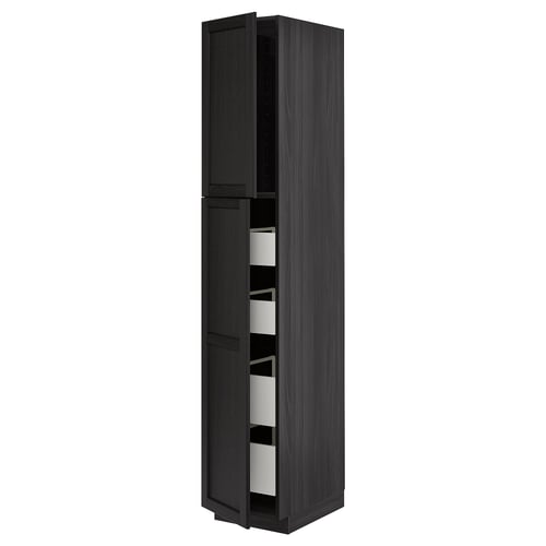 METOD / MAXIMERA Armoire 2 portes/4 tiroirs, noir/Lerhyttan teinté noir, 40x60x220 cm