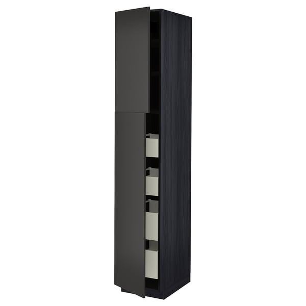 METOD / MAXIMERA Armoire 2 portes/4 tiroirs, noir/Nickebo anthracite mat, 40x60x220 cm