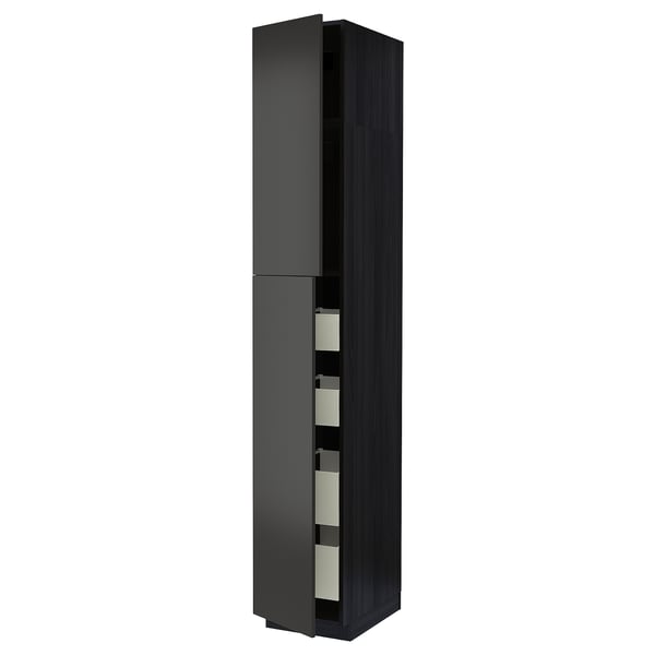 METOD / MAXIMERA Armoire 2 portes/4 tiroirs, noir/Nickebo anthracite mat, 40x60x240 cm