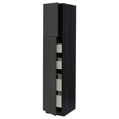 METOD / MAXIMERA Armoire 2 portes/4 tiroirs, noir/Nickebo anthracite mat, 40x60x200 cm