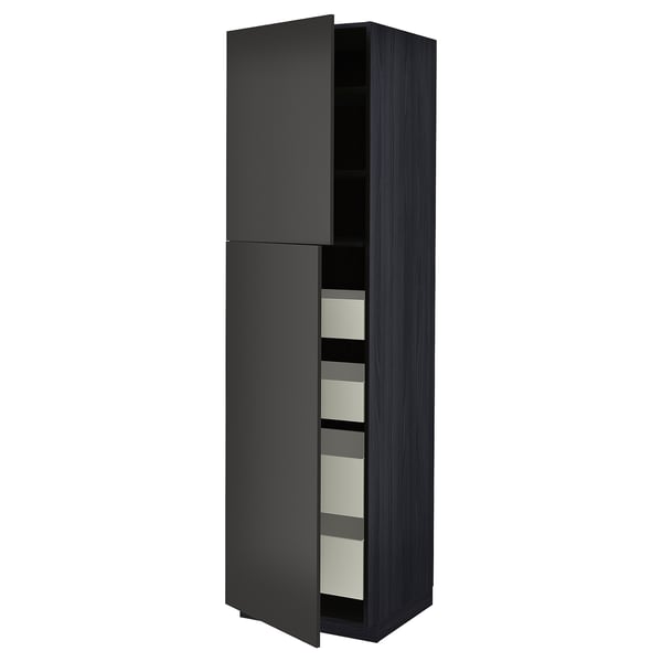 METOD / MAXIMERA Armoire 2 portes/4 tiroirs, noir/Nickebo anthracite mat, 60x60x220 cm