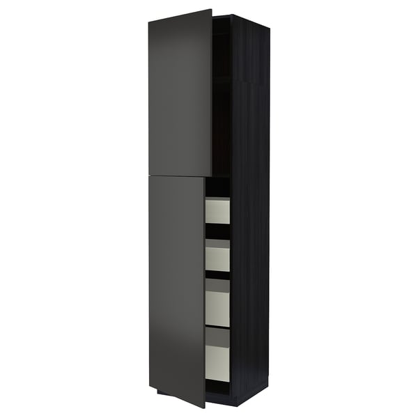 METOD / MAXIMERA Armoire 2 portes/4 tiroirs, noir/Nickebo anthracite mat, 60x60x240 cm