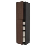 METOD / MAXIMERA Armoire 2 portes/4 tiroirs, noir/Sinarp brun, 60x60x240 cm