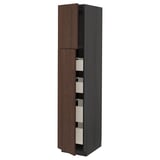 METOD / MAXIMERA Armoire 2 portes/4 tiroirs, noir/Sinarp brun, 40x60x200 cm