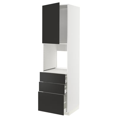 METOD / MAXIMERA Armoire four+porte/3 tiroirs, blanc/Nickebo anthracite mat, 60x60x220 cm