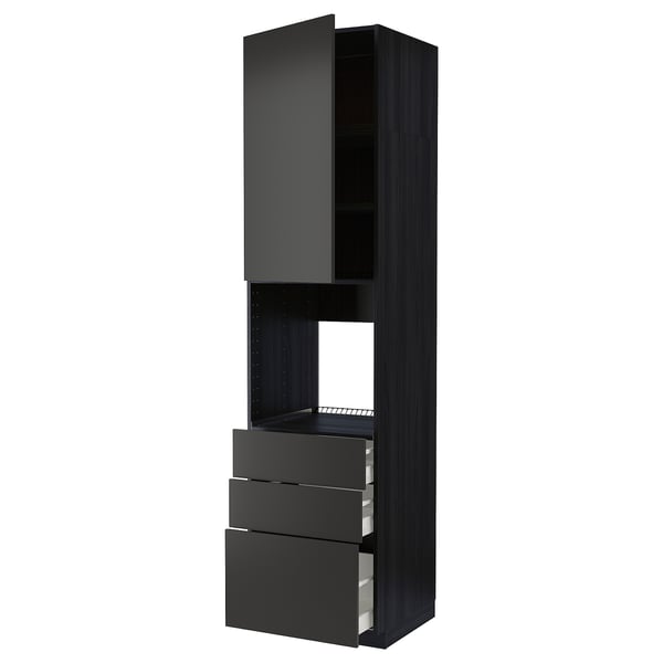 METOD / MAXIMERA Armoire four+porte/3 tiroirs, noir/Nickebo anthracite mat, 60x60x240 cm