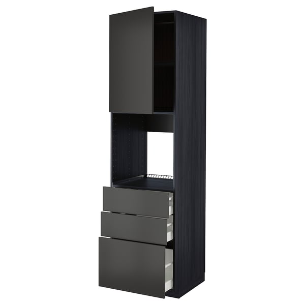 METOD / MAXIMERA Armoire four+porte/3 tiroirs, noir/Nickebo anthracite mat, 60x60x220 cm
