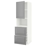 METOD / MAXIMERA Armoire micro-ondes av porte/2 tir, blanc/Bodbyn gris, 60x60x200 cm