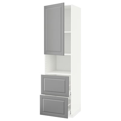 METOD / MAXIMERA Armoire micro-ondes av porte/2 tir, blanc/Bodbyn gris, 60x60x220 cm