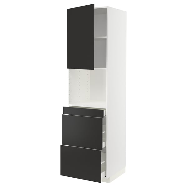 METOD / MAXIMERA Armoire micro-ondes av porte/3 tir, blanc/Nickebo anthracite mat, 60x60x220 cm