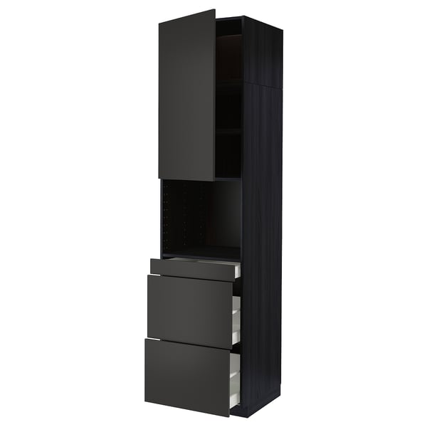 METOD / MAXIMERA Armoire micro-ondes av porte/3 tir, noir/Nickebo anthracite mat, 60x60x240 cm