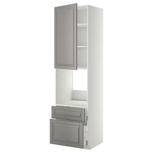 METOD / MAXIMERA Armoire pour four+porte/2 tiroirs, blanc/Bodbyn gris, 60x60x220 cm