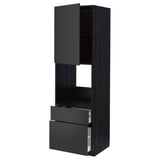 METOD / MAXIMERA Armoire pour four+porte/2 tiroirs, noir/Nickebo anthracite mat, 60x60x200 cm
