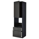 METOD / MAXIMERA Armoire pour four+porte/2 tiroirs, noir/Nickebo anthracite mat, 60x60x220 cm