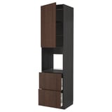 METOD / MAXIMERA Armoire pour four+porte/2 tiroirs, noir/Sinarp brun, 60x60x240 cm
