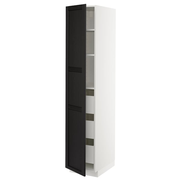 METOD / MAXIMERA Élément armoire avec tiroirs, blanc/Lerhyttan teinté noir, 40x60x200 cm