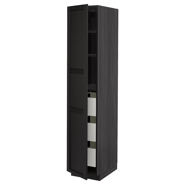 METOD / MAXIMERA Élément armoire avec tiroirs, noir/Lerhyttan teinté noir, 40x60x200 cm